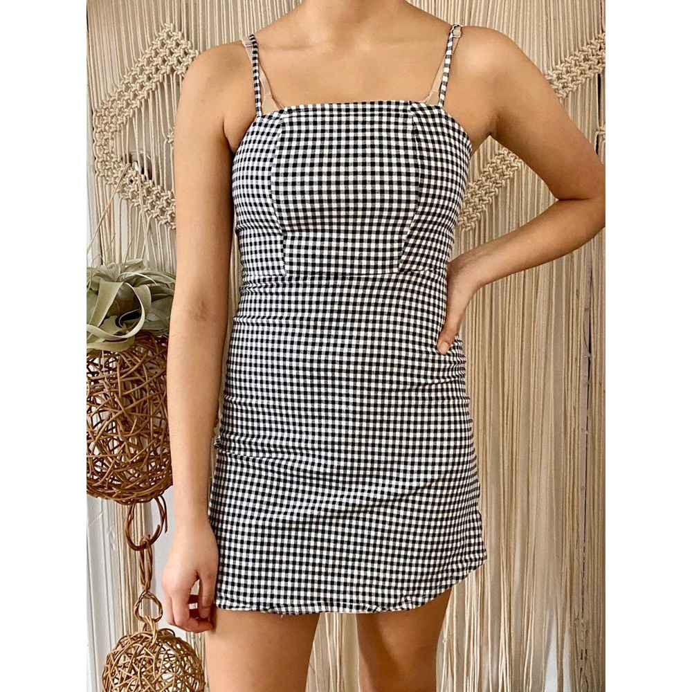 Black And White Gingham Print Dress